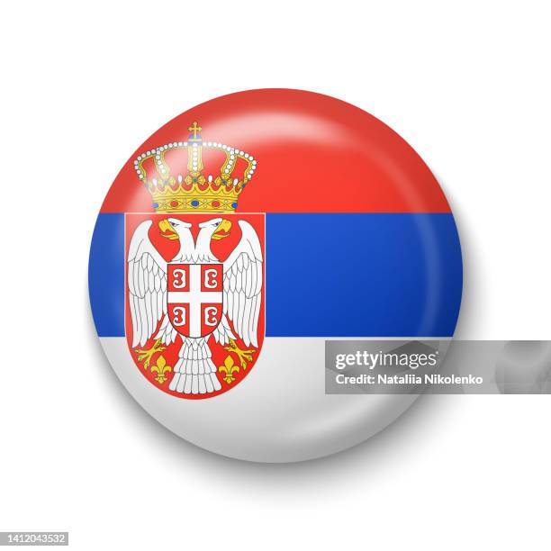 serbia flag - round glossy icon. - shiny ball with shadow stock illustrations
