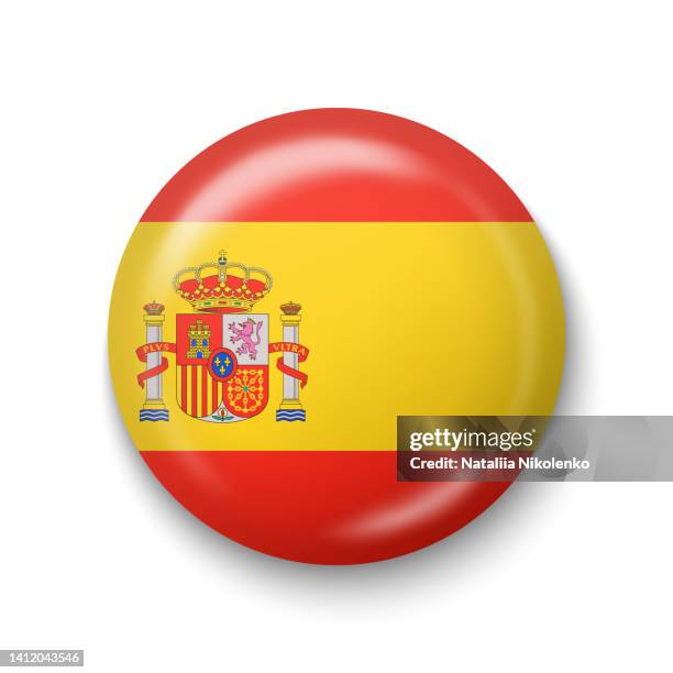 spain flag - round glossy icon. - shiny ball with shadow stock illustrations