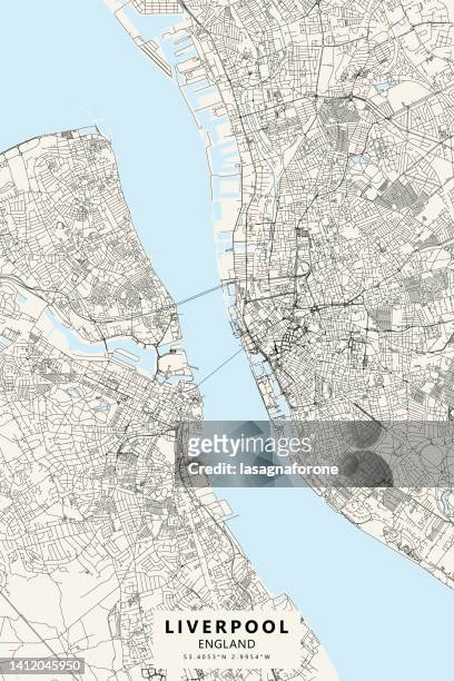 liverpool, england vector map - river mersey stock illustrations