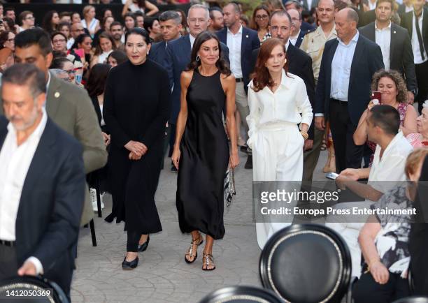 Marina Abramovic, Queen Letizia of Spain and Isabelle Huppert attend the closing ceremony of the "Atlantida Mallorca Film Fest 2022" held at Centro...