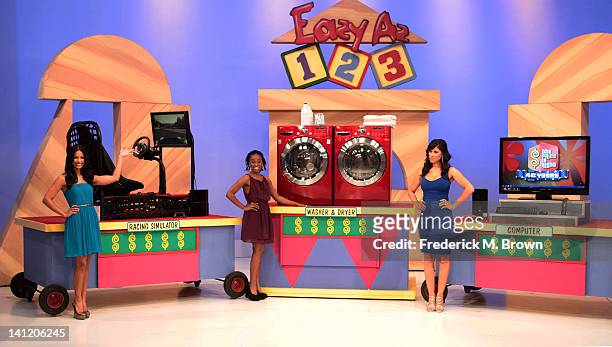 Actress Kristolyn Lloyd and show models speak during CBS' "The Bold and the Beautiful" Showcase on "The Price Is Right" television show on March 12,...