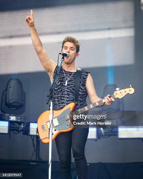 Mike Kerr of Royal Blood performs at the Osheaga Music and Arts Festival at Parc Jean-Drapeau on July 31, 2022 in Montreal, Quebec.