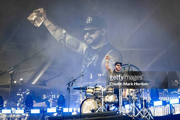 Matt Swan of Royal Blood performs at the Osheaga Music and Arts Festival at Parc Jean-Drapeau on July 31, 2022 in Montreal, Quebec.