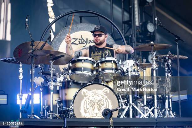 Matt Swan of Royal Blood performs at the Osheaga Music and Arts Festival at Parc Jean-Drapeau on July 31, 2022 in Montreal, Quebec.