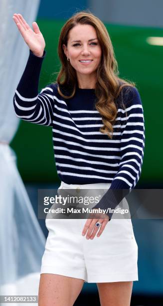 Catherine, Duchess of Cambridge visits the 1851 Trust and the Great Britain SailGP Team on July 31, 2022 in Plymouth, England. During the visit, the...
