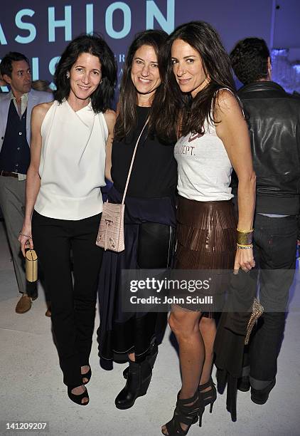 Amanda Ross, Katherine Ross and Jane Ross attend the British Fashion Council's LONDON Show ROOMS LA opening cocktail party at Smashbox Studios on...