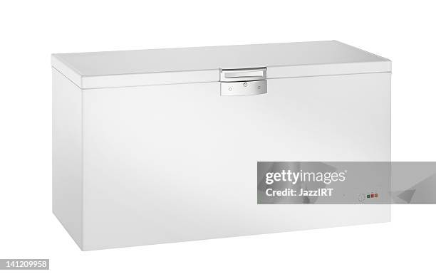 tiefe gefrierschrank mit clipping path (isoliert auf weißem hintergrund - freezer stock-fotos und bilder