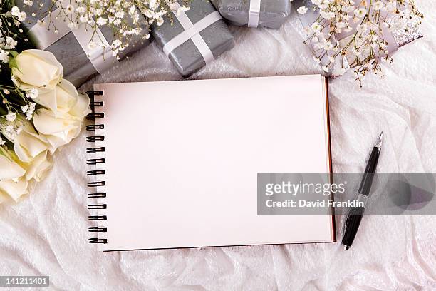 wedding scene with empty album - guest book stock pictures, royalty-free photos & images