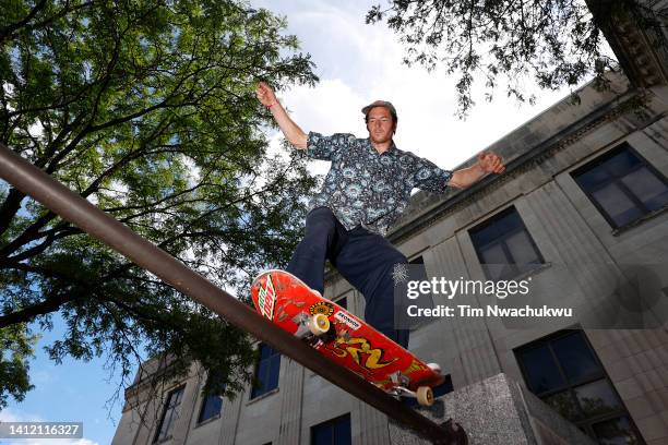 Chris Colbourn attempts a trick during the Dew Tour on July 29, 2022 in Des Moines, Iowa.