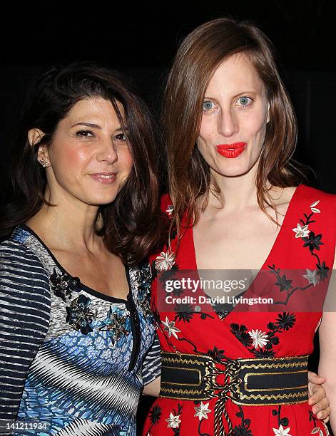 Actress Marisa Tomei and filmmaker Liz Goldwyn attend the British Fashion Council's LONDON Show ROOMS LA opening cocktail party at Smashbox West...