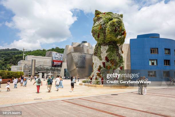 the puppy, a floral sculpture by jeff koons, at the guggenheim museum. bilbao, euskadi, spain - jeff koons and guggenheim museum bilbao stock pictures, royalty-free photos & images