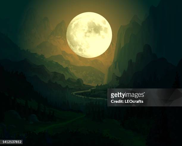 illustrazioni stock, clip art, cartoni animati e icone di tendenza di bellissimo spettrale sfondo - luna piena