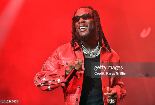 Recording artist Burna Boy performs in concert during the final stop of his "Love, Damini Summer 2022" tour at State Farm Arena on July 31, 2022 in...