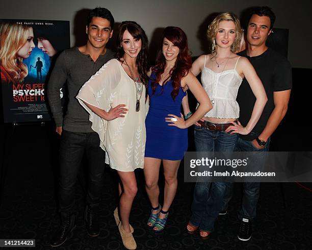 Actors Niko Pepaj, Lauren McKnight, Jillian Rose Reed, Kristen Prout and Ryan Sypek arrive for a private screening of MTV's 'My Super Psycho Sweet...