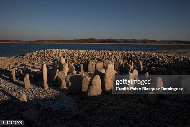 The Dolmen of Guadalperal, sometimes also known as "The Spanish Stonehenge" is seen above the water level at the Valdecanas reservoir, which is at 27...