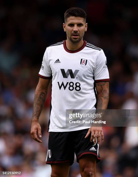 Aleksandar Mitrovic of Fulham looks on during the pre-season friendly match between Fulham and Villareal CF at Craven Cottage on July 31, 2022 in...