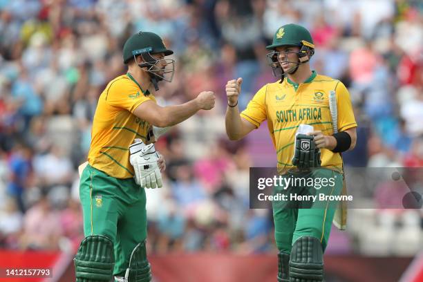 Aiden Markram of South Africa and Tristan Stubbs of South Africa during the 3rd Vitality IT20 match between England and South Africa at The Ageas...