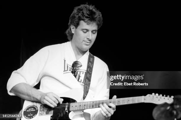 Vince Gill performing at the Nitty Gritty Dirt Band's 20th Anniversary Concert at the McNichols Sports Arena in Denver, Colorado on June 10, 1986.
