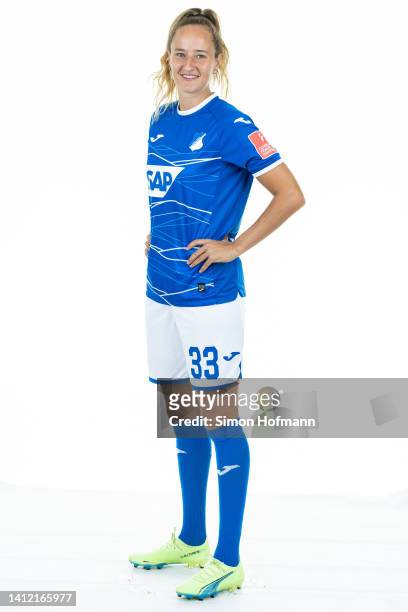 Fabienne Dongus of TSG Hoffenheim Women poses during the team presentation on July 30, 2022 in St. Leon-Rot, Germany.