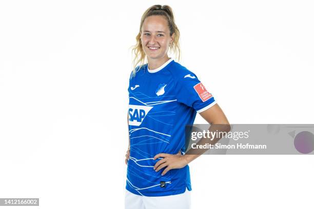 Fabienne Dongus of TSG Hoffenheim Women poses during the team presentation on July 30, 2022 in St. Leon-Rot, Germany.