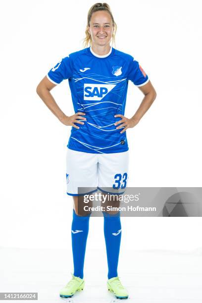 Fabienne Dongus of TSG Hoffenheim Women poses during the team presentation on July 30, 2022 in St. Leon-Rot, Germany.