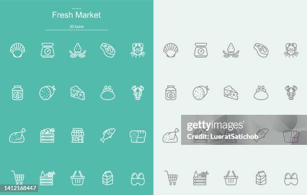 frische marktliniensymbole - salumeria stock-grafiken, -clipart, -cartoons und -symbole