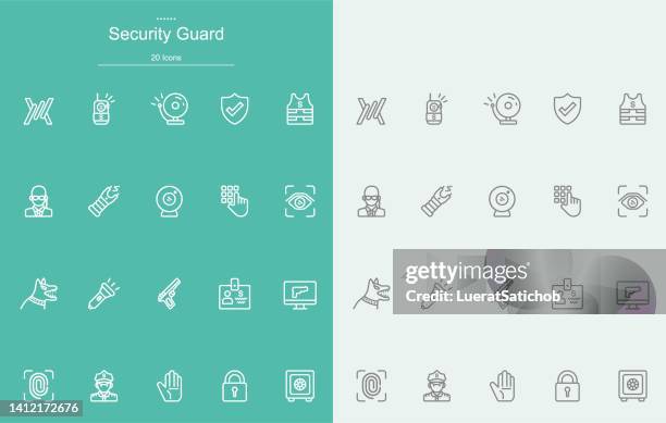 security guard line icons - police flashlight stock illustrations