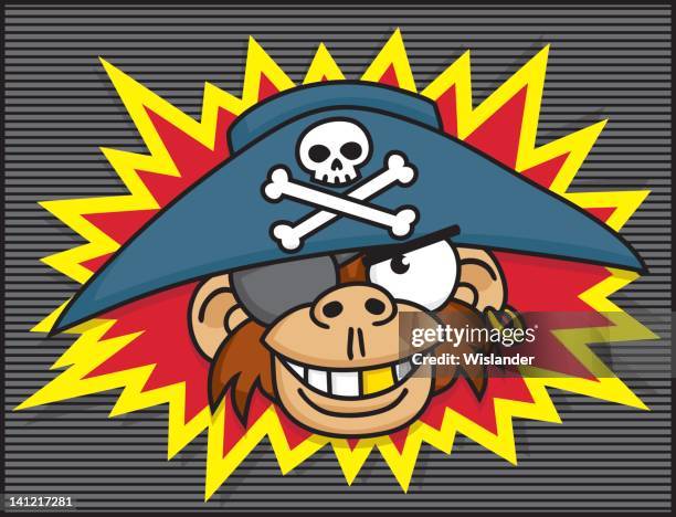 ilustraciones, imágenes clip art, dibujos animados e iconos de stock de pirate en mono - corona de oro