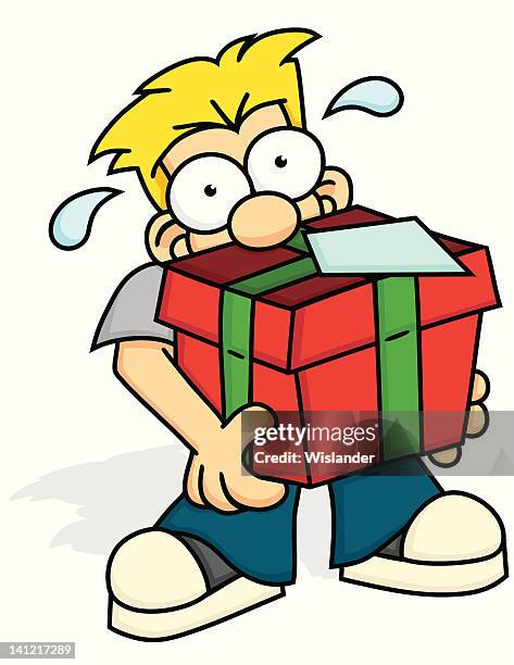 boy with heavy package - child sweating stock illustrations