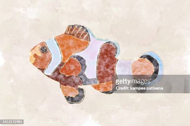 clown fish collage marble effect - fish painting stock-fotos und bilder