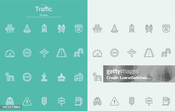 ilustraciones, imágenes clip art, dibujos animados e iconos de stock de iconos de línea de tráfico - autopista