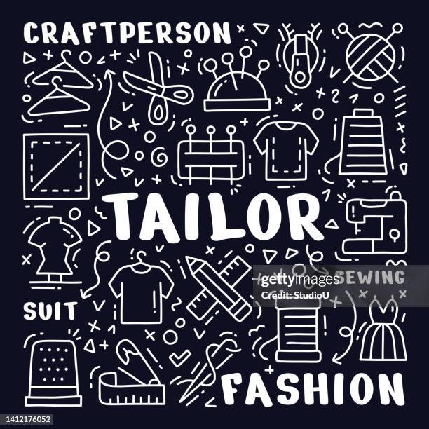 bespoke tailor hand drawn doodle concept - tailored suit stock illustrations