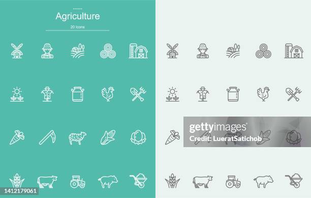 farm and agriculture line icons - livestock stock illustrations