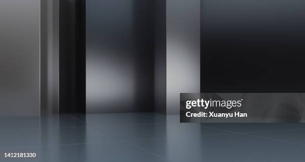 abstract empty room with geometric walls - cement tiles stock pictures, royalty-free photos & images