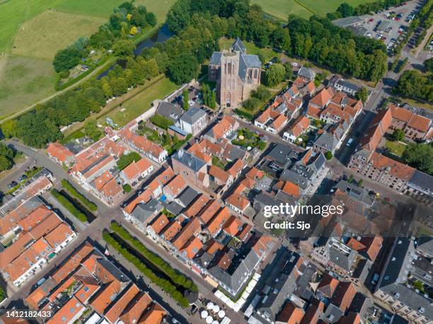 elburg ancient walled town seen from above - veluwemeer bildbanksfoton och bilder