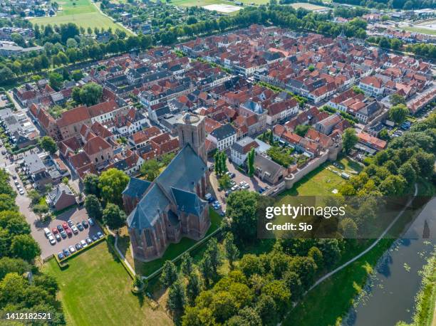elburg ancient walled town seen from above - veluwemeer bildbanksfoton och bilder