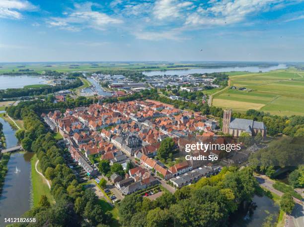 elburg ancient walled town seen from above - veluwemeer bildbanksfoton och bilder