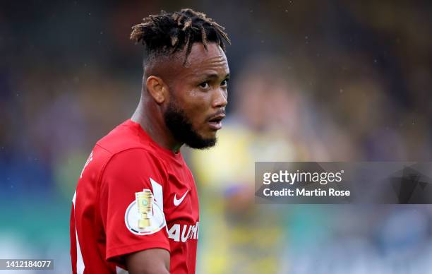 Chidera Ejuke of Hertha BSC looks on during the DFB Cup first round match between Eintracht Braunschweig and Hertha BSC at Eintracht Stadion on July...