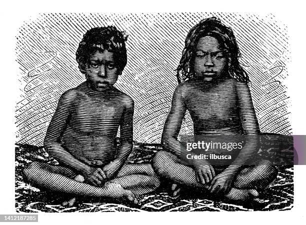 antike illustration, ethnographie und indigene kulturen: java-kinder - java stock-grafiken, -clipart, -cartoons und -symbole