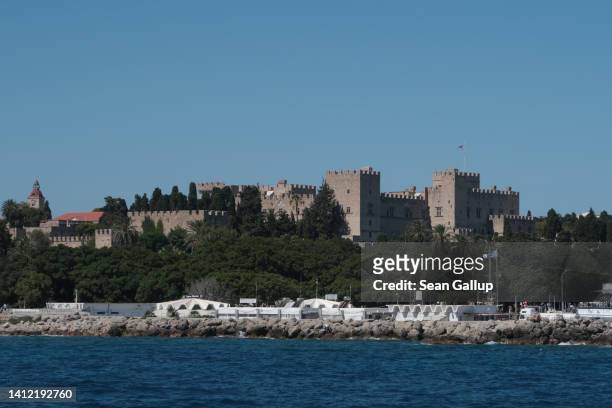 Rhodes fortress stands on July 24, 2022 on the island of Rhodes, Greece. Rhodes is the biggest island in the Dodacenese in the southeastern Aegean...