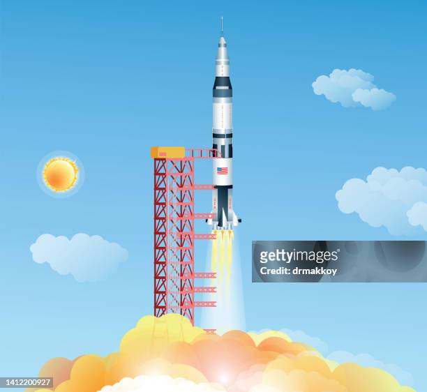 saturn 5 rocket - apollo space mission stock illustrations