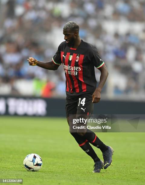 Tiémoué Bakayoko of AC Milan in action during the Friendly match between Marseille and Milan AC at Orange Velodrome on July 31, 2022 in Marseille,...