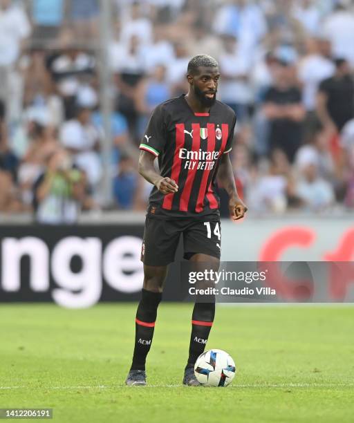 Tiémoué Bakayoko of AC Milan in action during the Friendly match between Marseille and Milan AC at Orange Velodrome on July 31, 2022 in Marseille,...