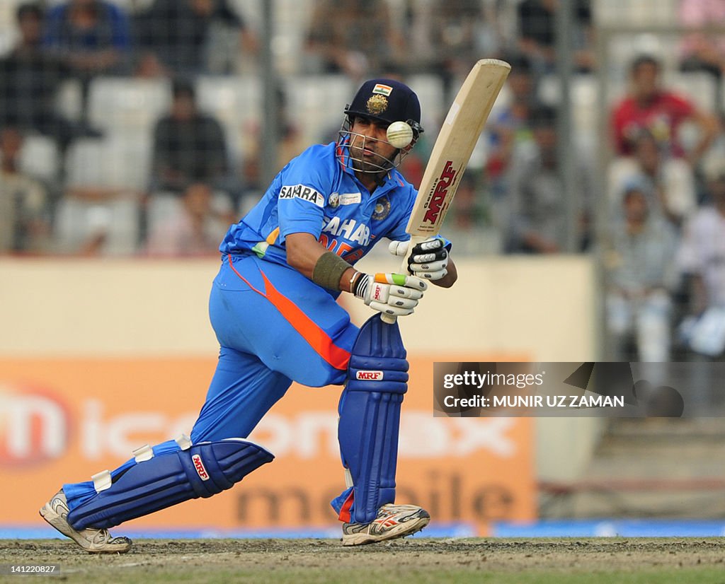 Indian batsman Gautam Gambhir plays a sh