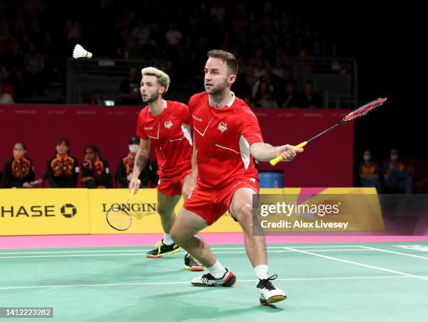 Ben Lane of Team England competes during the Mixed Team Semi-Final 1 Badminton Match between Teng Fong Aaron Chia and Wooi Yik Soh of Team Malaysia...