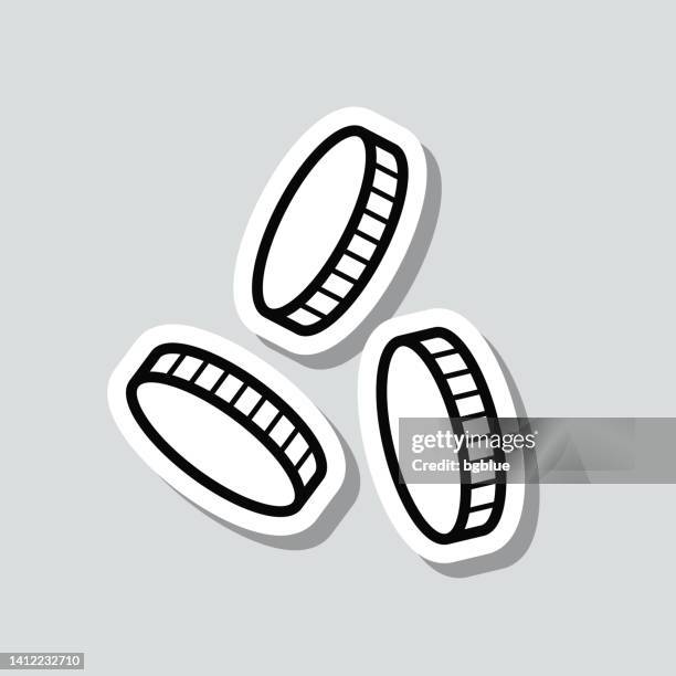 coins falling. icon sticker on gray background - cash back financial transaction stock illustrations