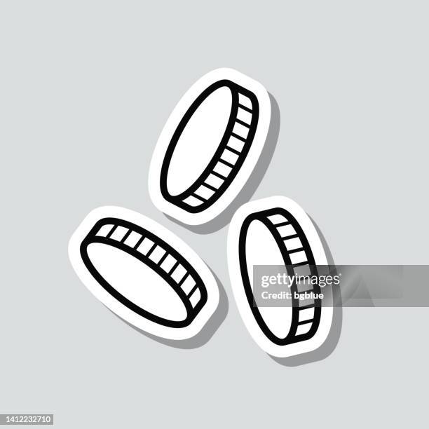 coins falling. icon sticker on gray background - token stock illustrations