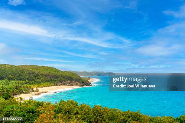 aerial views of guajataca bay also known as the pirate's hideout located in puerto rico. - puerto rico palm tree stock pictures, royalty-free photos & images