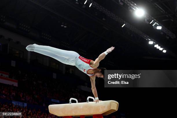Jayson Rampersad of Team Canada competes during Men's Pommel Horse Final on day four of the Birmingham 2022 Commonwealth Games at Arena Birmingham on...