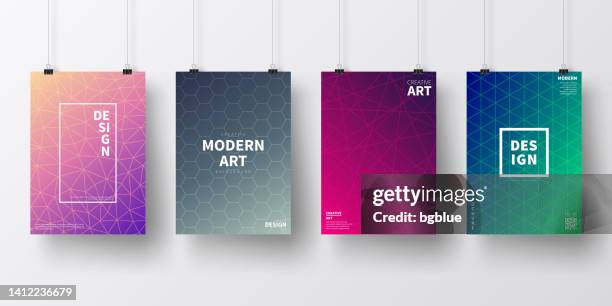posters with colorful geometric designs, isolated on white background - binder clip vector stock illustrations